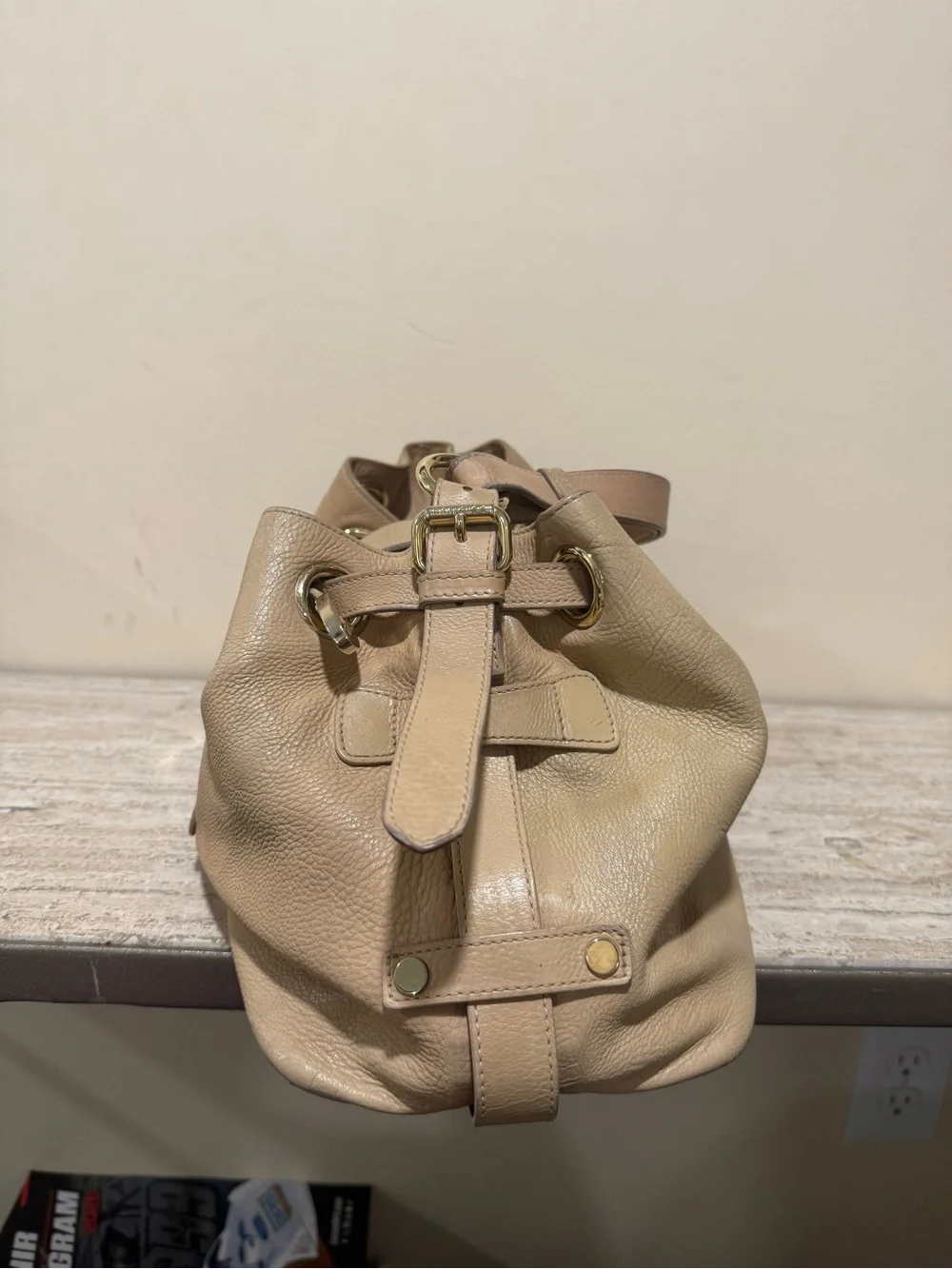 Jimmy Choo Beige Ramona Leather Shoulder Bag with Gold Hardware